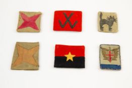 6 British Army WWII Indian/Tropical formation signs including 15th Indian Corps, 17th Indian Div,