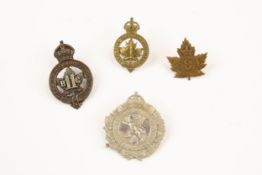 4 WWI CEF cap badges: 8th Central Ontario Reserve Bn, 14th Winnipeg Reserve Bn, Canadian Garrison