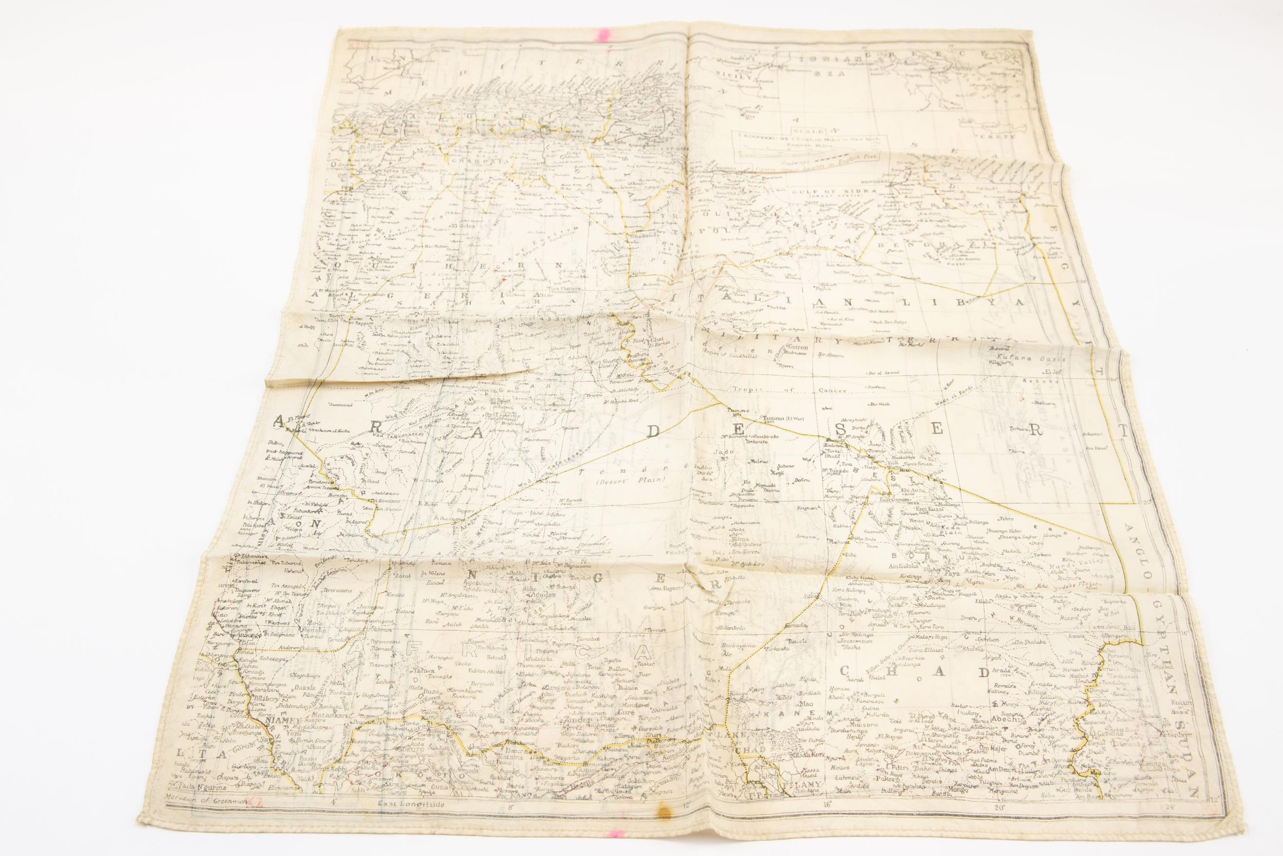A WWII printed silk escape map of Cyrenaica, to include Eastern North Africa, Sahara Desert, - Image 2 of 2