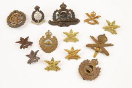 6 WWI CEF cap badges: Field Artillery General Service maple wreath type; Veterinary Corps, maple