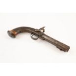 A 16 bore percussioin boxlock side hammer pistol with bayonet, 11¼" overall, rifled octagonal