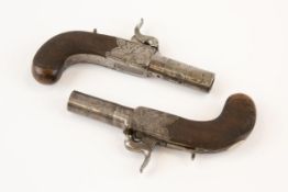 A pair of 46 bore percussion boxlock pocket pistols, c 1840, turn off barrels 1½" with B'ham proofs,