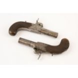 A pair of 46 bore percussion boxlock pocket pistols, c 1840, turn off barrels 1½" with B'ham proofs,