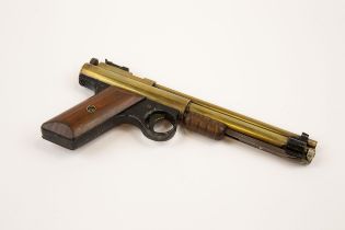 A .22" Benjamin Franklin Model 112 pump up pneumatic air pistol, the air chamber and barrel of