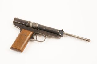 A scarce .177" Hubertus air pistol, number 14702, 10½" overall with 5" rifled barrel, the left frame