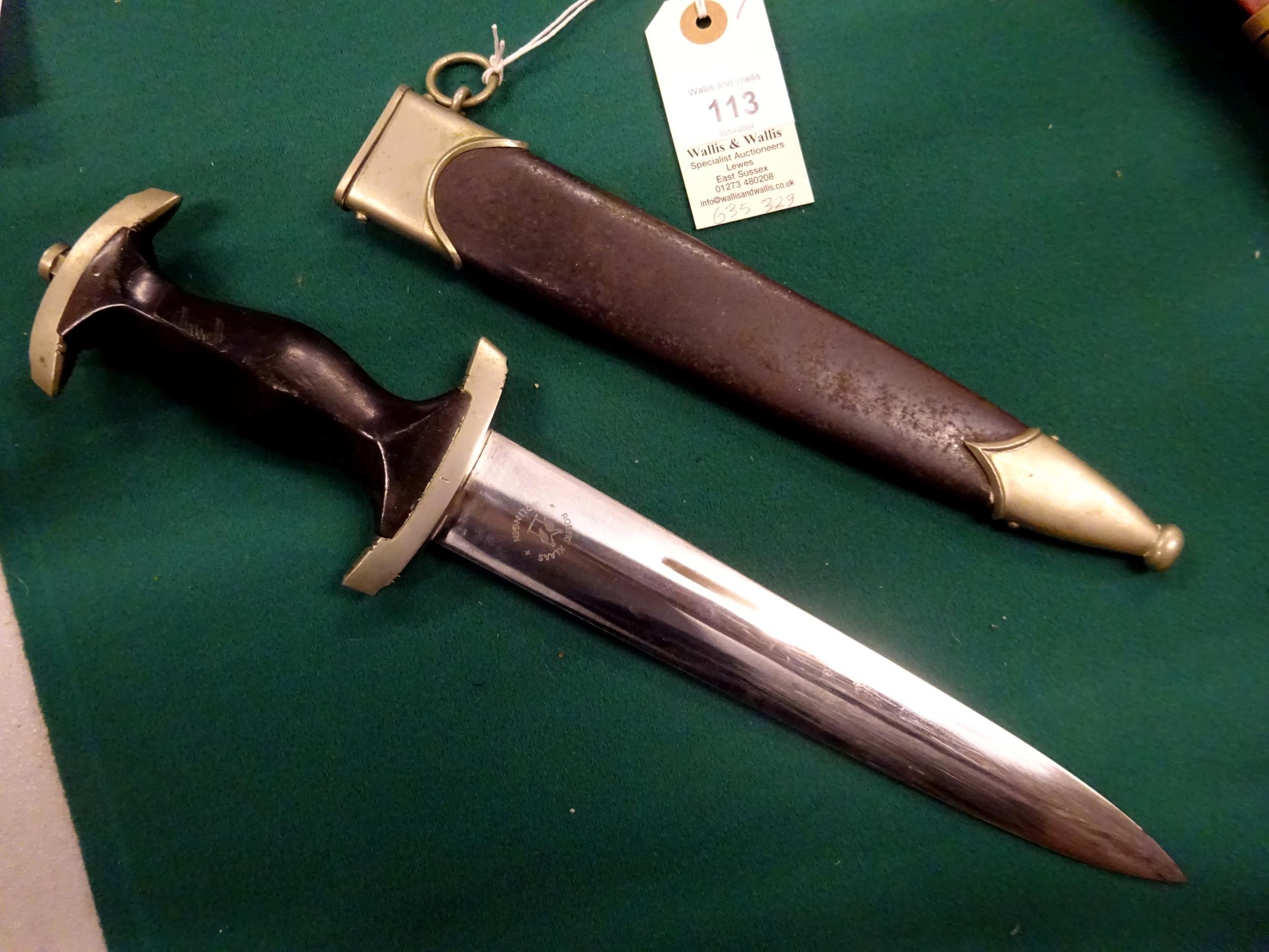 A Third Reich 1933 model SS dagger, by Robert Klaas, Solingen, with nickel silver mounts, the - Image 2 of 4