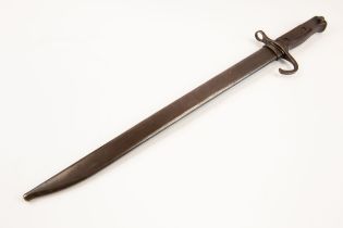 A Japanese Arisaka bayonet type 30, blade 15½", in its blued steel scabbard. Near VGC £70-90