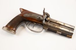 An interesting Irish presentation double barrelled over and under 32 bore percussion pistol by