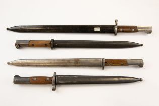 4 Continental Mauser bayonets, all with steel scabbards. GC £90-110