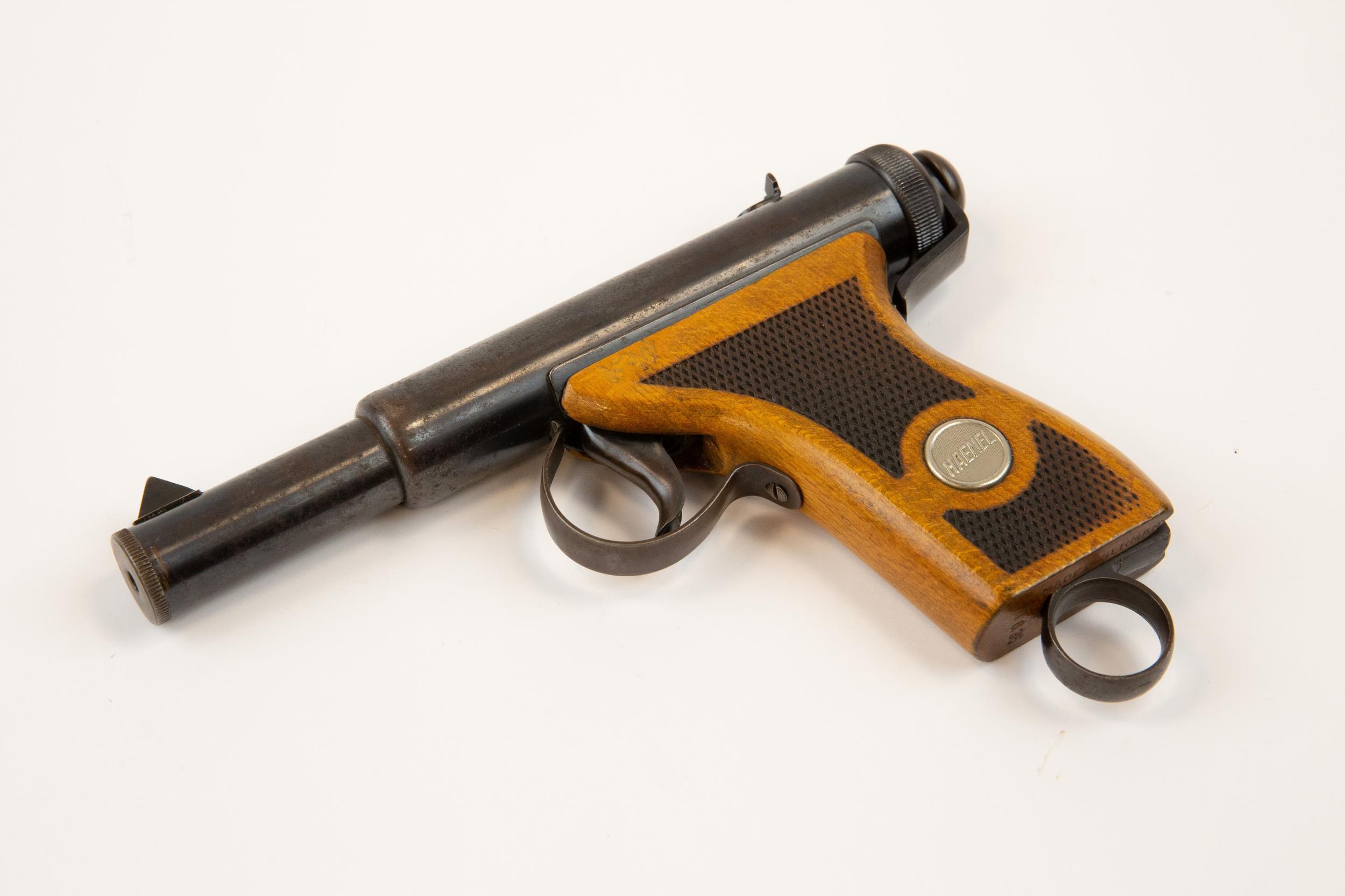 A scarce .177" Haenel Model 100 repeater BB air pistol, c 1930-1939, the one piece beech butt with - Image 2 of 2