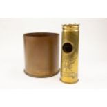 A WWI "trench art" souvenir 18pr brass shell case, dated "5/16", boldly engraved with flowers and "
