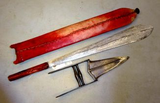 An Indian Katar thrusting dagger, 11" overall, armour piercing point; also a Masai Sime short