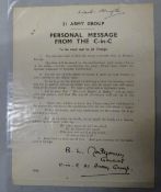 A printed paper D Day "Personal Message from the C-in-C, to be read out to all Troops", explaining