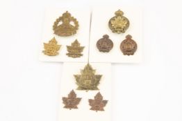 3 sets of WWI CEF Infantry cap and pair of collar badges: 115th, 157th, and 209th. GC £80-100