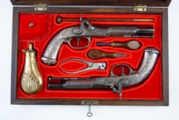 A fine pair of mid 19th century 42 bore Scottish all metal percussion belt pistols by Jamieson,