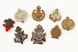 8 London Regiment cap badges: 1st type 12th Bn, 15th Bn, 16th Bn blacked white metal with polished