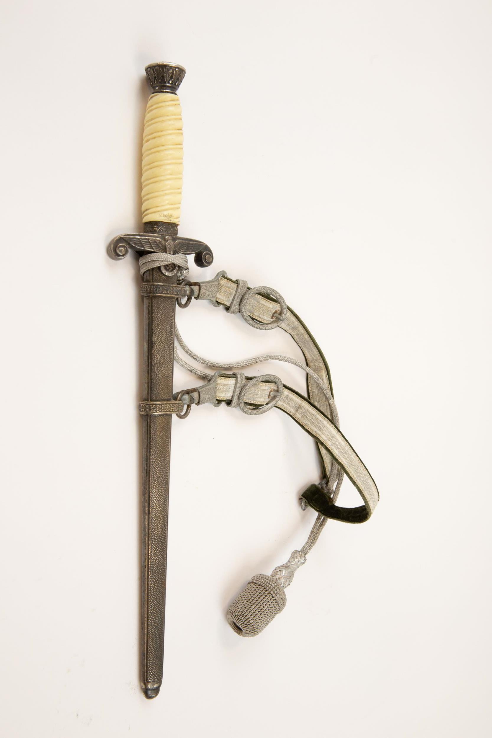 A Third Reich Army officer's dagger, by Alcoso, Solingen, with silver plated hilt and scabbard,
