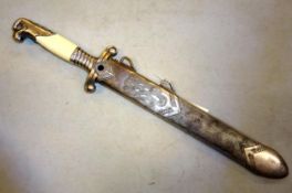 A Third Reich RAD Leader's dagger, by Eickhorn, silver plated hilt with white plastic grips, in