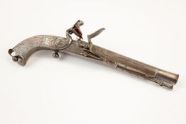 An early 19th century 22 bore Scottish all steel flintlock belt pistol by MacLeod, 13" overall,