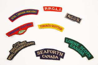 WWII Canadian cloth titles: Lorne Scots, Canadian Scottish, Toronto Scottish, Seaforth Canada,