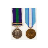 Pair: GSM 1918-62, 1 clasp Cyprus (22563044 Dvr H V Williams, RASC), NEF, UN Cyprus medal (un-