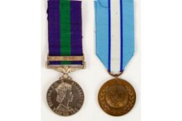 Pair: GSM 1918-62, 1 clasp Cyprus (22563044 Dvr H V Williams, RASC), NEF, UN Cyprus medal (un-