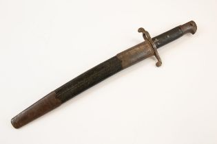 A Snider Enfield cadets bayonet, blade 13", issue date "194", steel mounted leather scabbard.GC £