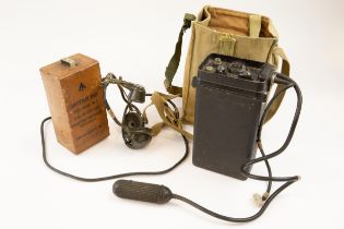 A post WWII military No 88 Type B portable wireless set, in its webbing carrying case with metal