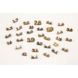 32 WWI CEF Infantry mostly bronzed collar numerals: 13, 14, 17, 19 (pair), 21, 24, 26, 28 (pair), 28
