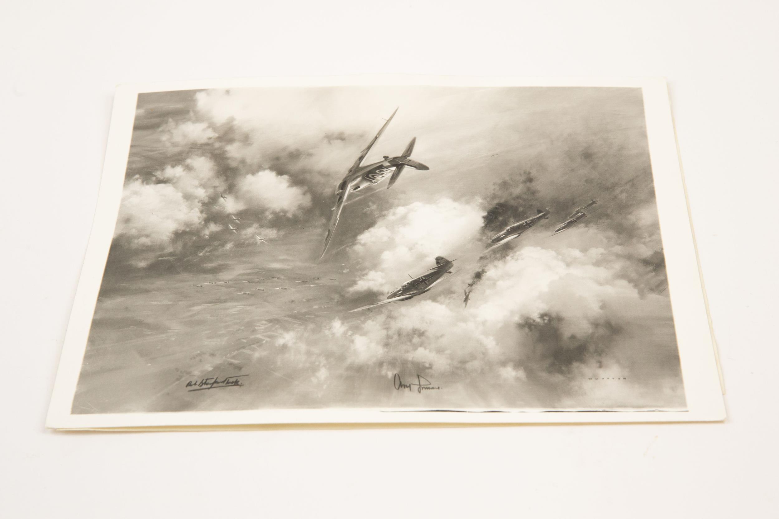 A photograph of an original painting by Frank Wootton entitled "Achtung Spitfire", of a Spitfire