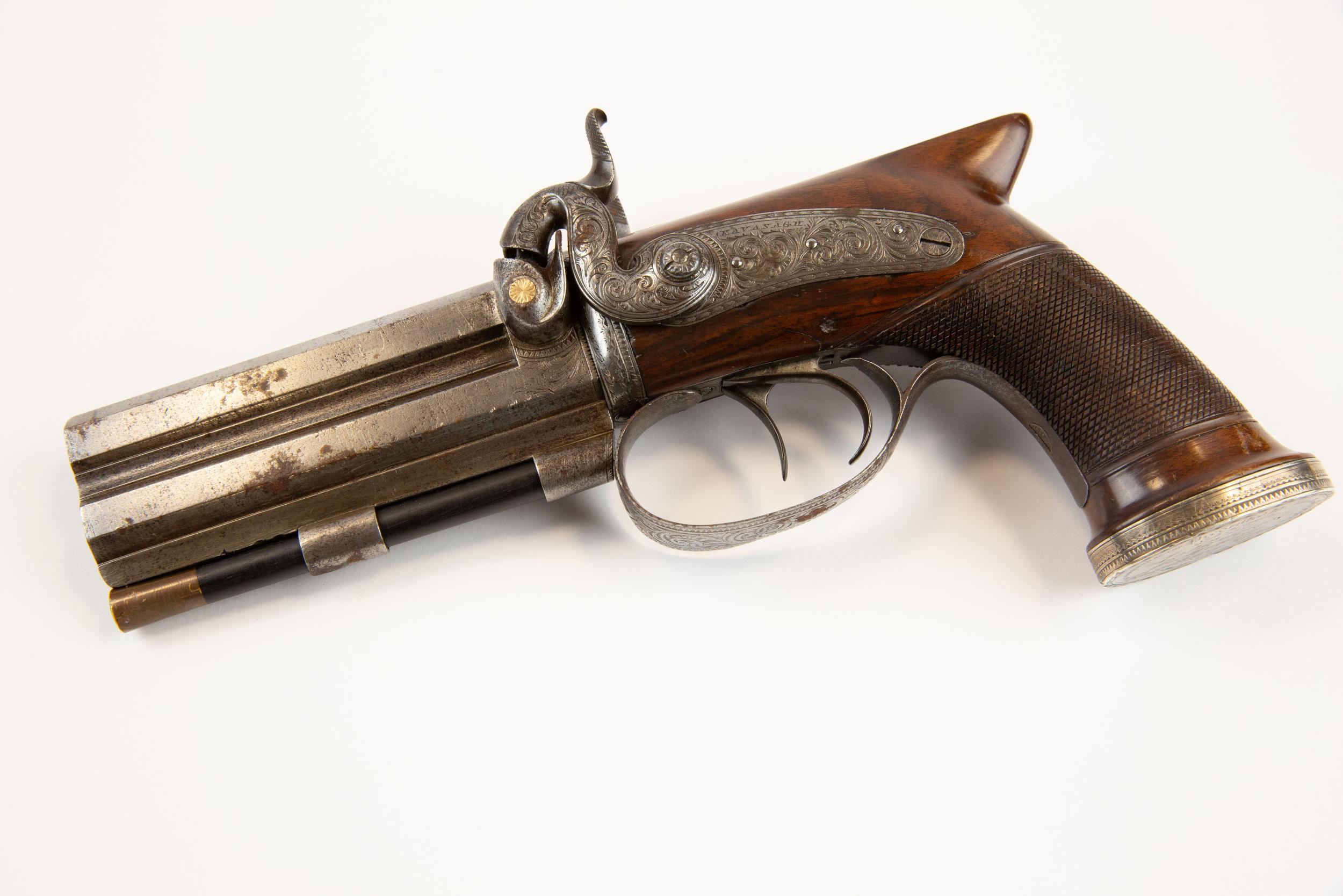 An interesting Irish presentation double barrelled over and under 32 bore percussion pistol by - Image 2 of 4