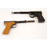 A .177" Diana Mod 2 "pop out" air pistol, with plain wood grips; and a similar "Gat" air pistol with