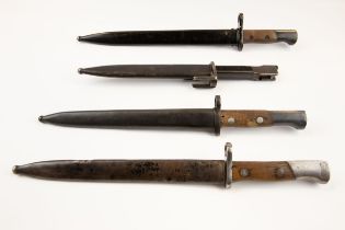 A Belgian FN bayonet; a Portuguese Mauser type knife bayonet for MP34; 2 other Mauser type bayonets.