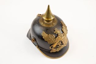 A WWI Bayern Pickelhaube, with brass badge, spike and mounts. GC (the skull leather slightly crazed,