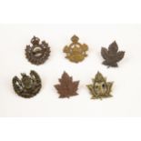 6 WWI CEF cap badges: 3rd Pioneer Bn; 4th Pioneer Bn, voided with tangs; another 4th Bn, non voided;