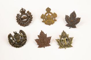 6 WWI CEF cap badges: 3rd Pioneer Bn; 4th Pioneer Bn, voided with tangs; another 4th Bn, non voided;