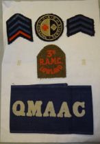 WWI British QMAAC armband, WW1 VAD general service cloth badge, 2 service stripes plus WWI 3rd