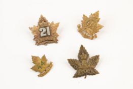 3 WWI CEF Infantry cap badges: 21st officer's with silver overlay (lightly cleaned), 103rd, and