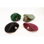 A Third Reich General's peaked cap (possibly reproduction); and 4 British berets: green with SAS