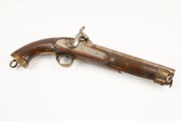 A .65" East India Company pattern percussion holster pistol, the 9" barrel and breech tang with