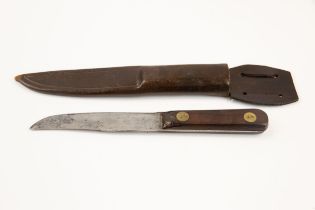 A late 19th century hunting knife, blade 5" stamped "Warranted Cast Steel Sheffield" and crown "VR",