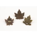 3 WWI CEF Infantry cap badges: 48th with "Pro Imperis" scroll; 122nd, plain maple leaf type; and