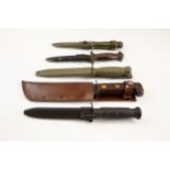 A Wilkinson survival knife c 1970, 2 German combat knives; 2 other Continental survival knives.