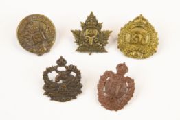 5 WWI CEF cap badges: 128th, 138th by Jackson, 140th, 149th, and 151st by Jackson. GC £80-150