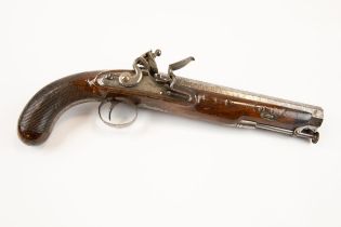 An officer's 10 bore flintlock holster pistol c 1820, 14" overall, octagonal barrel 8½" with front