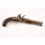 An officer's 10 bore flintlock holster pistol c 1820, 14" overall, octagonal barrel 8½" with front