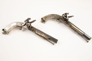 A good pair of 34 bore Scottish all metal flintlock belt pistols by Macleod, c 1820, 11" overall,