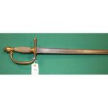 A 1796 Infantry officer's sword, blade 31" with traces of etched crown over "GR" etc, gilt brass