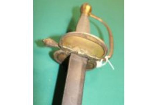 A 1796 Infantry officer's sword, blade 31" with traces of etched crown over "GR" etc, gilt brass - Image 2 of 2