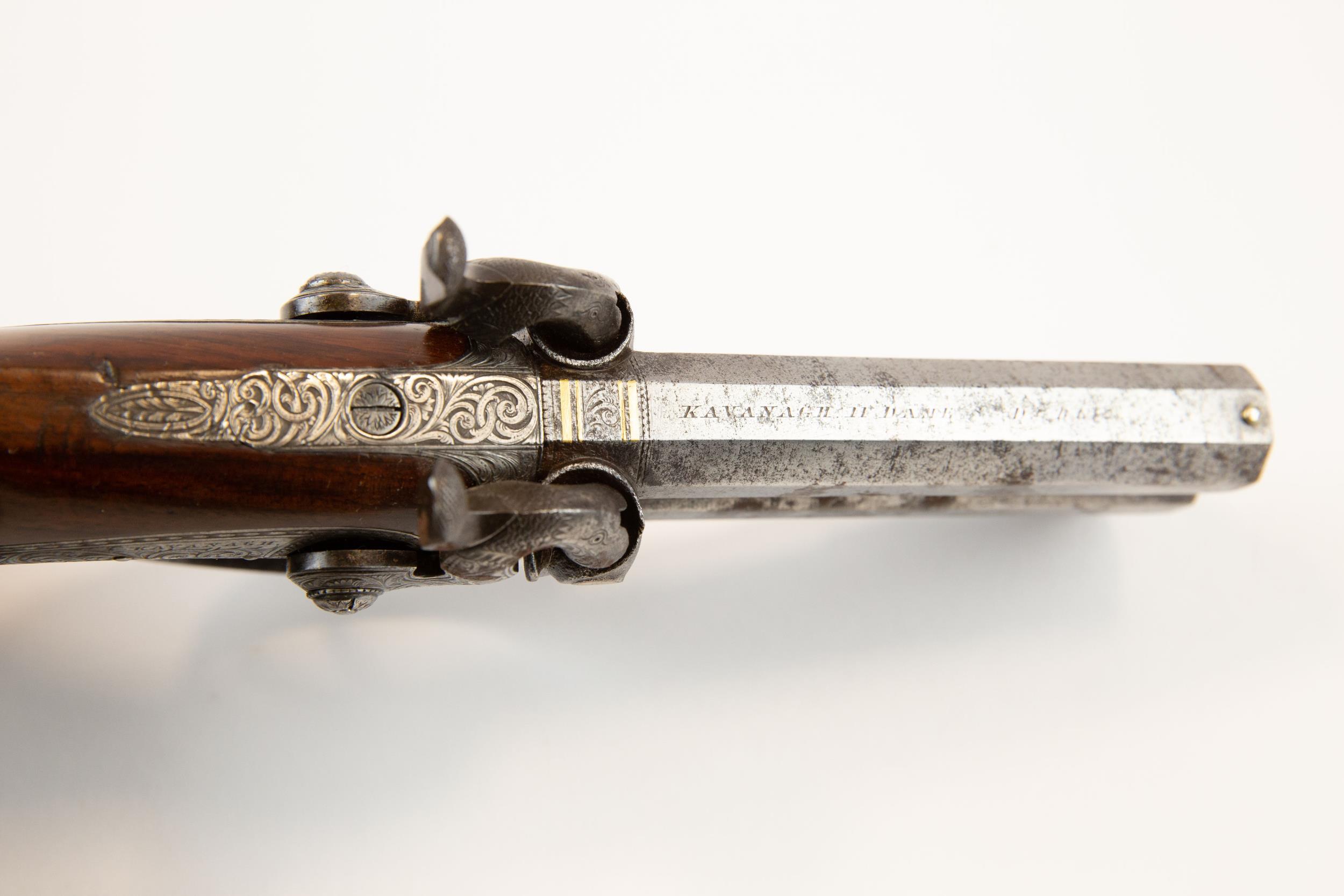 An interesting Irish presentation double barrelled over and under 32 bore percussion pistol by - Image 3 of 4